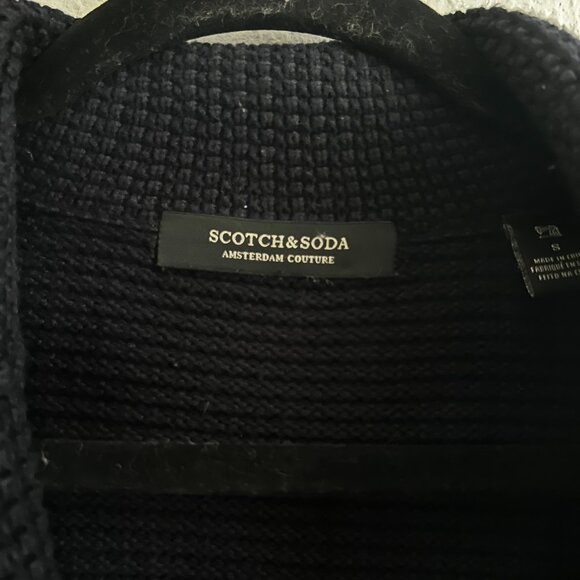 Scotch and Soda Amsterdam Couture Structured Waffle Knit Blazer in Navy/Brown - Picture 8 of 9